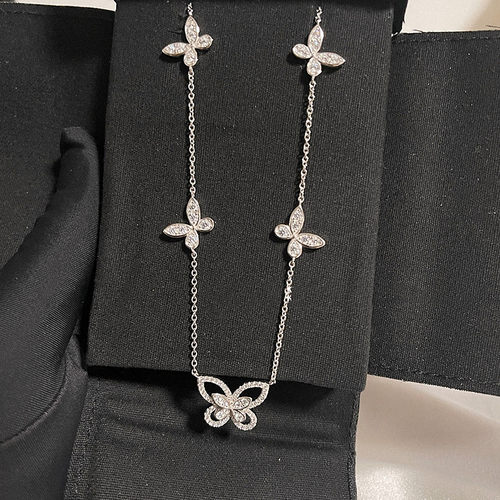 五重奏幻影蝴蝶项链女纯银白金色满钻锁骨链轻奢高级感送女友礼物