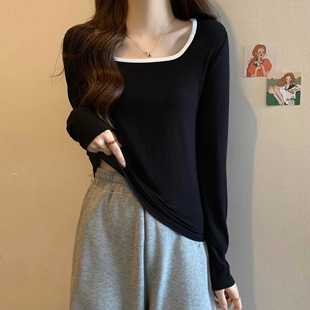 长袖 上衣百搭秋季 t恤女宽松遮肉正肩上衣 胖妹妹mm300斤女装 大码