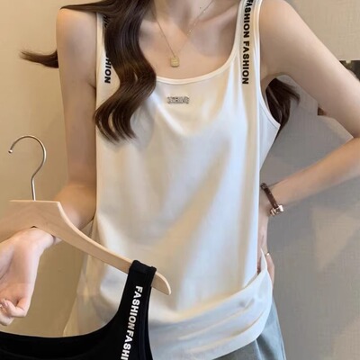 200斤字母吊带背心女夏季大码显瘦遮肚别致内搭胖mm无袖上衣