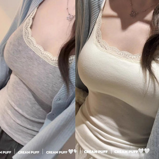 打底上衣 200斤胖mm大码 纯欲风蕾丝花边吊带背心夏季 漫画聚拢无袖