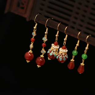 中式耳环古风红玛瑙红色耳坠明制流苏新娘耳饰新款马面裙配饰