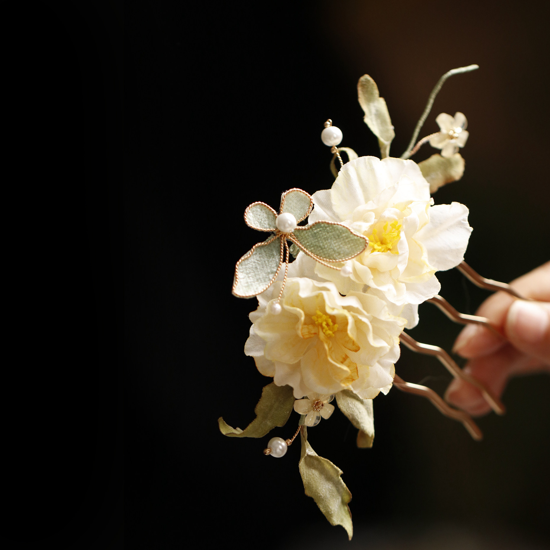 仙美发梳发钗汉服头饰 花朵u簪插梳古风套装发饰唐风宋制簪花