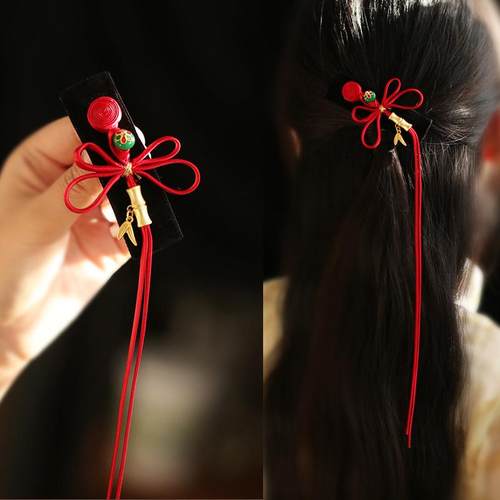 古风新中式红色盘扣弹簧夹古风