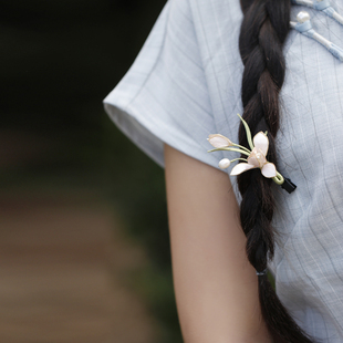 非遗绒花发夹粉色发卡古风新中式日常侧边夹发饰兰花夹子国风头饰