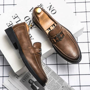 夏季休闲增高透气男鞋韩版潮流英伦风商务正装尖头一脚蹬男士皮鞋