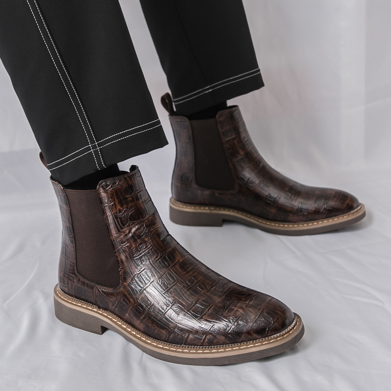 高级网红切尔西靴男真皮秋冬靴尖头英伦马丁靴男高帮短靴西装皮鞋