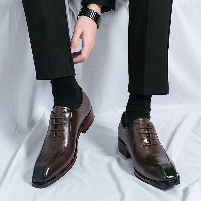 秋季商务休闲皮鞋男正装英伦尖头德比鞋男韩版潮流发型师透气男鞋