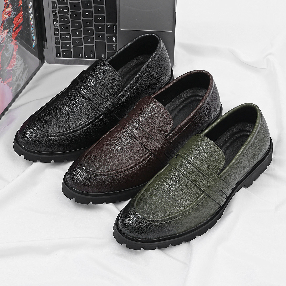 皮鞋男款春季休闲商务正装内增高一脚蹬豆豆鞋英伦风结婚乐福鞋男,流行男鞋,休闲皮鞋,淘宝优惠券,粉丝福利购,淘宝优惠卷
