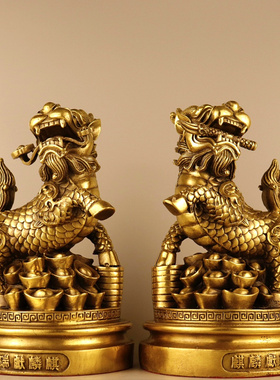 纯黄铜动物摆件麒麟献瑞