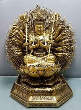 大号纯铜千手观音菩萨准提佛母 铜像十八臂密宗菩萨佛像供奉摆件