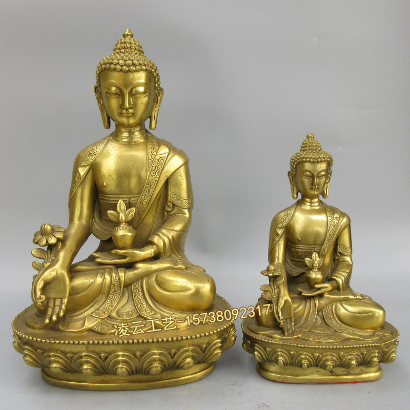 纯铜佛像药师佛药王菩萨佛龛家居供奉佛像摆件永乐药师佛家居