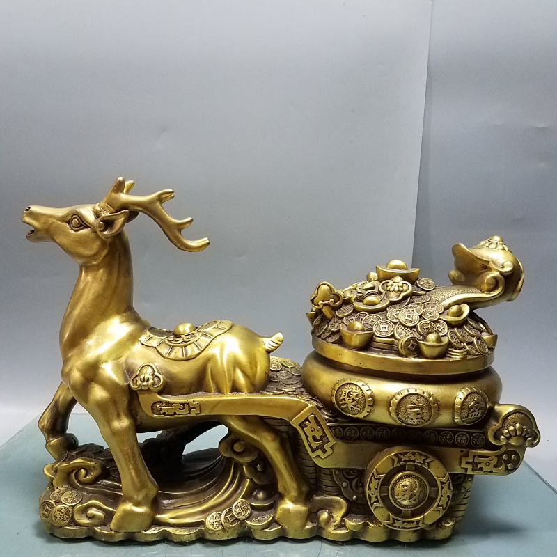 纯铜梅花鹿摆件一对铜鹿福禄一路生财发财工艺品家居客厅公司摆设