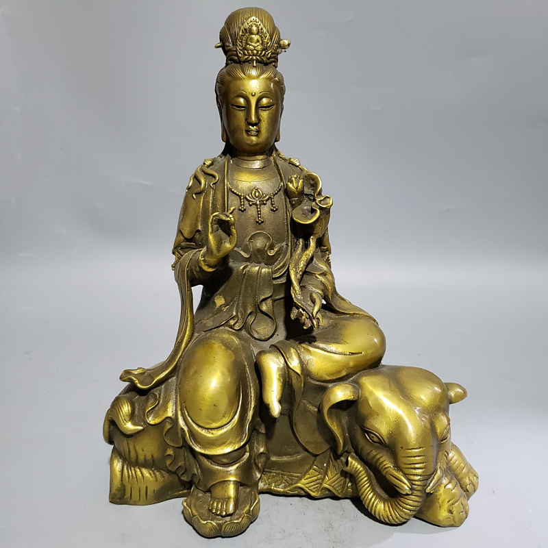 纯铜文殊普贤菩萨摆件 文殊菩萨像普贤菩萨坐像佛像 家居供奉佛堂