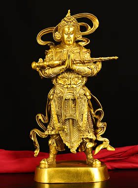 精工纯铜韦陀菩萨左右护法神关公伽蓝神像韦驮站像家居佛堂供奉