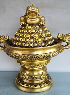 纯铜双耳蟾蜍聚宝盆金蟾摆件黄铜三足金蟾蜍开业礼品三脚金蝉工艺
