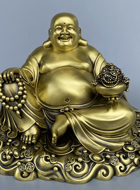 纯铜大肚弥勒佛开心笑佛 风水家用佛堂供奉神像 黄铜弥勒菩萨摆件