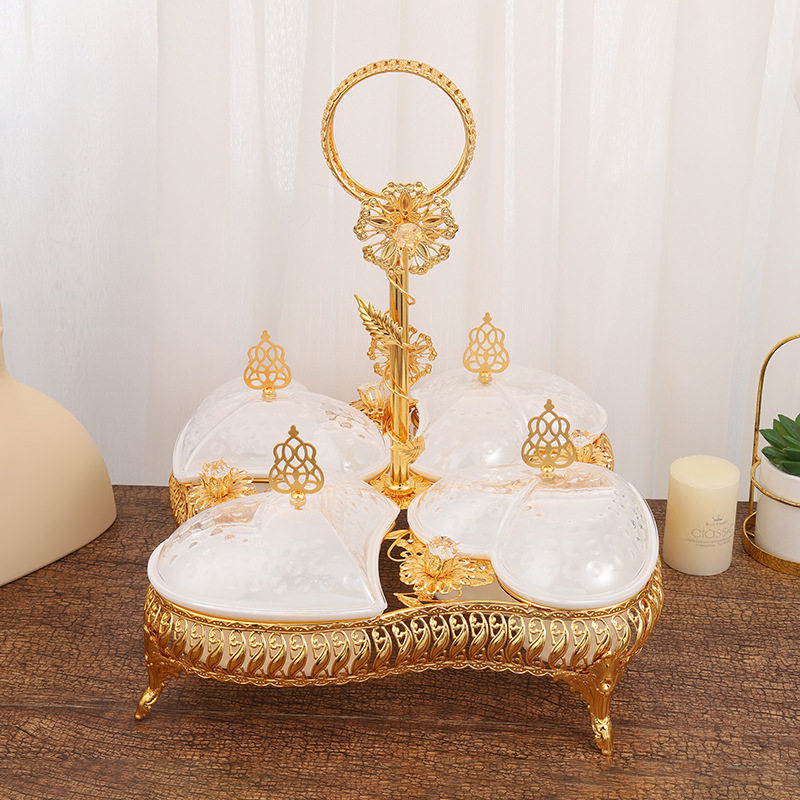 欧式家用带盖水果盘铁艺零食干果盒 创意心形糖果盘客厅茶几果盒