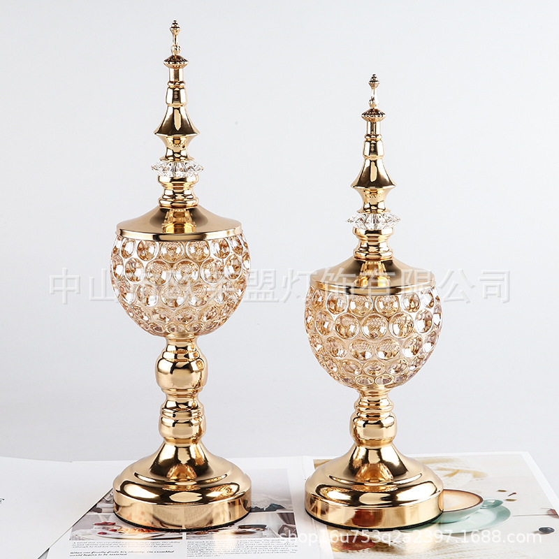 欧式轻奢玻璃金属糖果盘储物罐现代创意样板房软装家居工艺品摆件