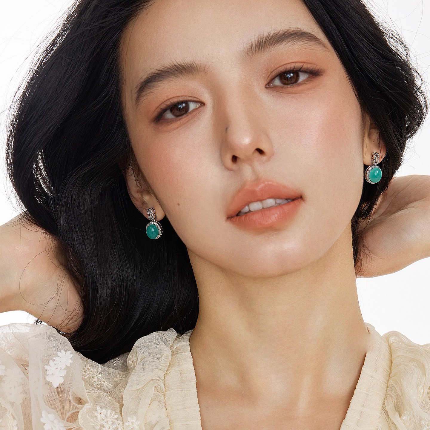 朝慕newmoon天河石满钻椭圆耳坠轻奢高级感绿色耳环百搭