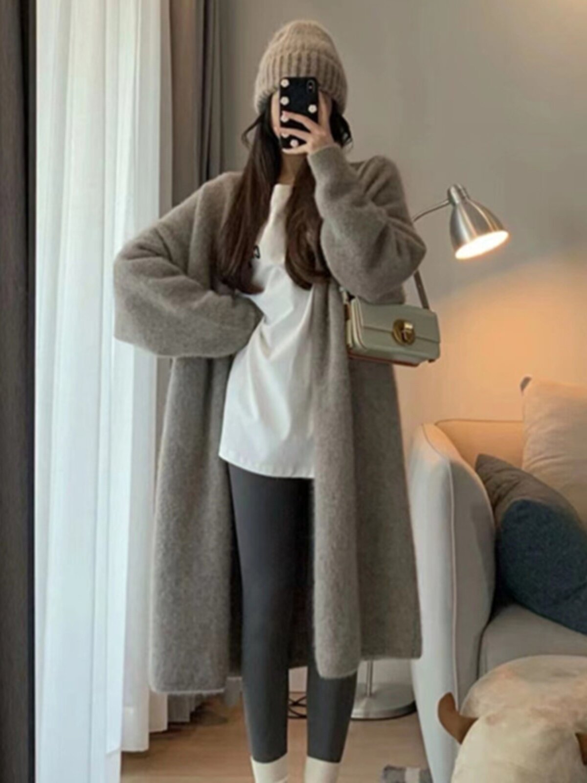 출산복 봄 가을 2023 신작 가을 양복 스웨터 가디건 중간 길이 스웨터 플러시 코트 가을 겨울