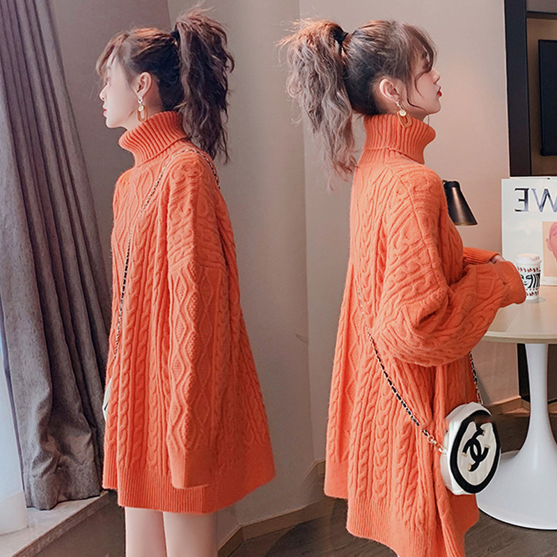 출산 정장 가을 겨울 2022 새로운 겨울 의류 여성용 대형 두꺼운 터틀넥 스웨터 중간 길이 바닥 셔츠 탑
