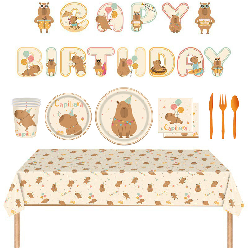 卡皮巴拉主题派对餐具套装水豚纸盘纸杯一次性桌布横幅生日装饰,节庆用品/礼品,节日装扮用品,淘宝优惠券,粉丝福利购,淘宝优惠卷