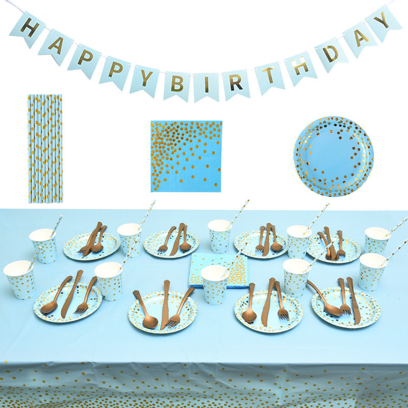 烫金圆点蓝色套装波点生日餐具一次性高档餐盘点心盘纸杯纸巾用品,节庆用品/礼品,节日装扮用品,淘宝优惠券,粉丝福利购,淘宝优惠卷