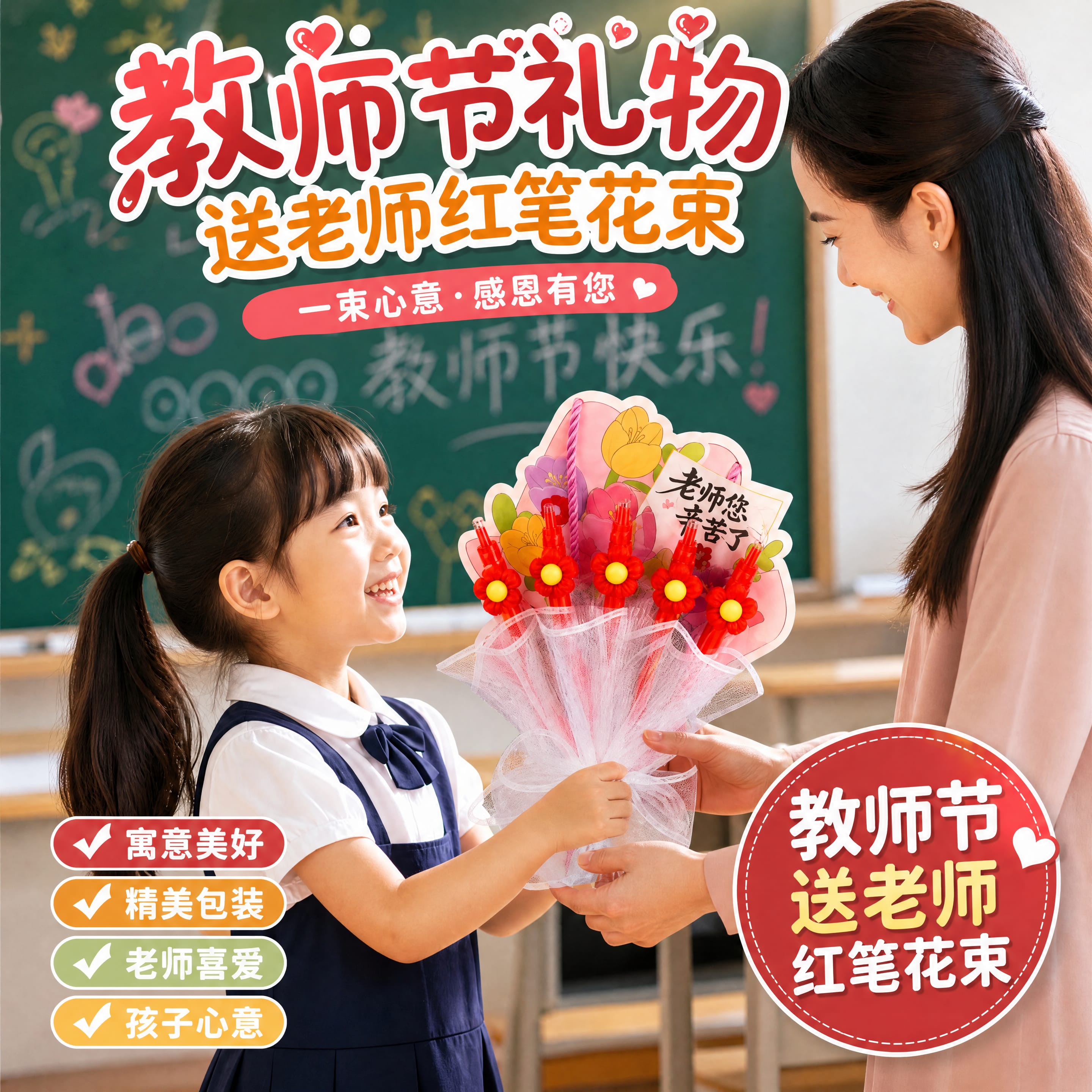 教师节diy礼物红笔花束
