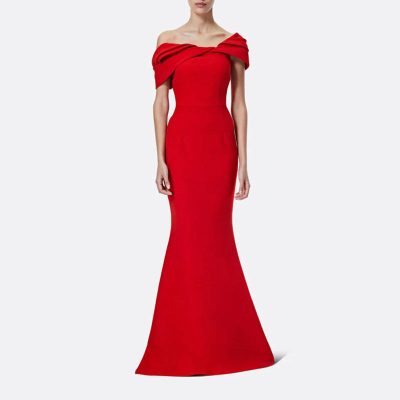 鱼尾晚礼服优雅气质一字肩新娘敬酒服订婚派对年会连衣裙高级质感