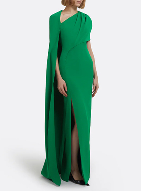 绿色晚礼服开叉长裙高级质感2025新款走秀红毯年会主持晚宴连衣裙