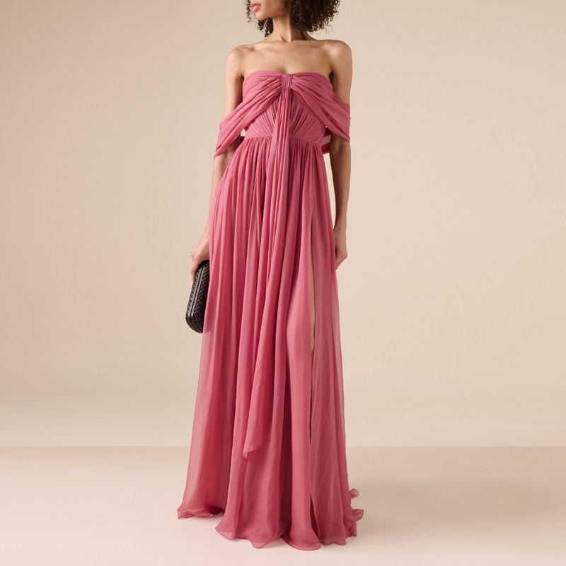 高端大气晚礼服一字肩长裙2024新款走秀妈妈装时尚年会飘逸连衣裙
