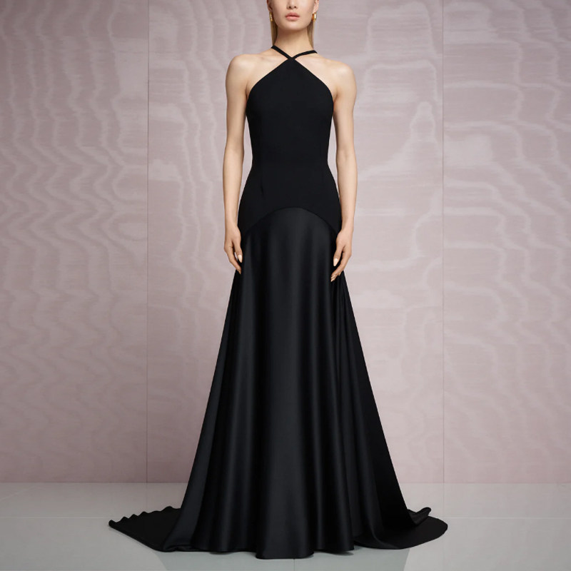 挂脖晚礼服高端大气拖尾高级感长裙2026新款走秀红毯主持人连衣裙