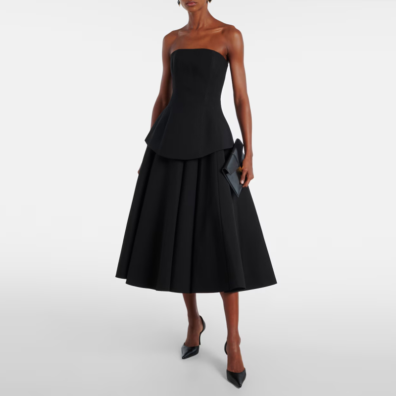 气质小众晚装黑色显瘦抹胸裙