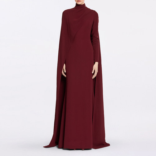 高级质感酒红色长裙气质优雅新款