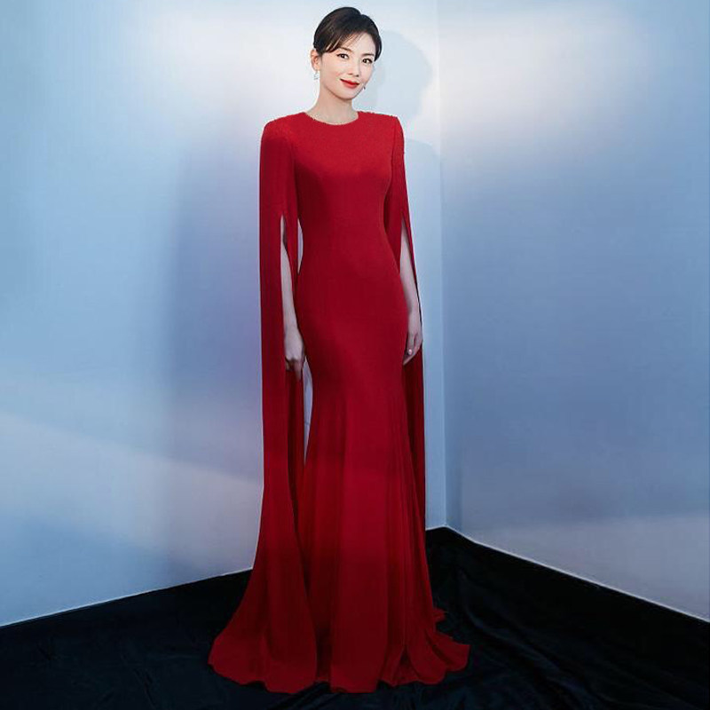 年会晚礼服女独唱主持长款连衣裙2026新款结婚新娘大气高贵敬酒服