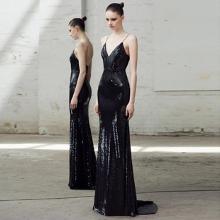 显瘦晚礼服2024新款高级质感气场女王模特走秀车展红毯派对连衣裙