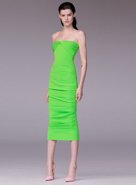 果绿色晚礼服中长裙派对生日晚宴聚会主持人年会宴会小礼服连衣裙