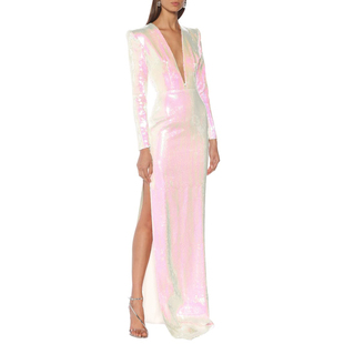 亮片晚礼服侧开衩长裙2025新款高级感舞台演出主持年会晚宴连衣裙