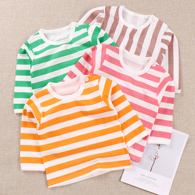 女宝宝长袖t恤纯棉婴幼儿夏季打底衫儿童衣服男童条纹上衣薄秋衣