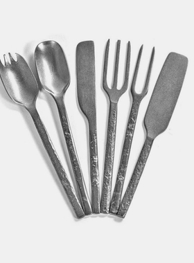 Serax Merci La Nouvelle复古锤纹不锈钢刀叉西餐餐具套装甜品勺
