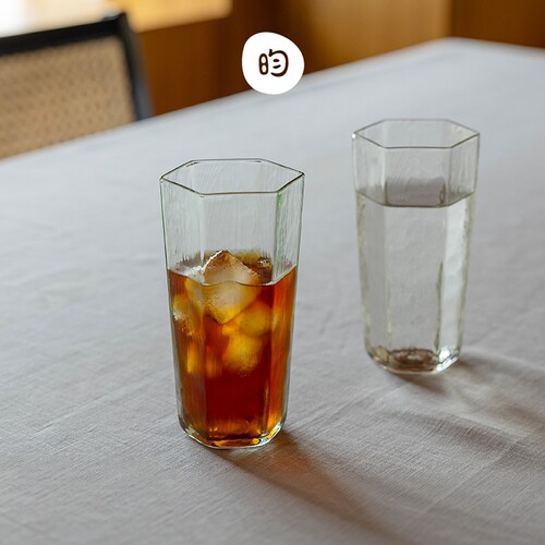 YYUN昀冷斑系列手工玻璃水杯清酒杯六角杯透明果汁杯耐热轻薄茶杯