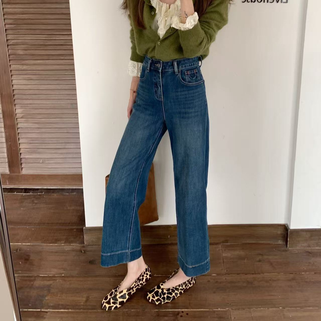 十三行TOP欧制冬款加绒韩版简约九分直筒裤四面弹牛仔裤  61635