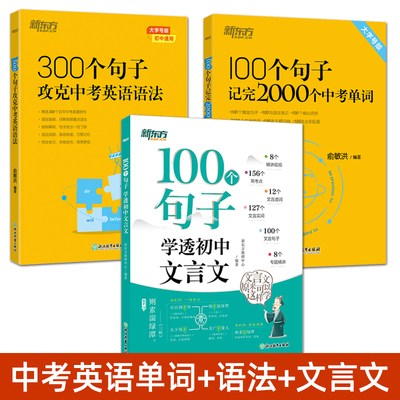 新东方 300个句子攻克中考英语语法+100个句子记完2000个中考单词+学透初中文言文 专项训练学习用书 知识点 考点大全 课后练习书