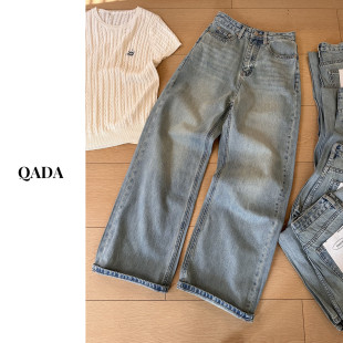 长裤 J64莱赛尔高腰阔腿牛仔裤 休闲水洗做旧复古直筒裤 夏季 女薄款