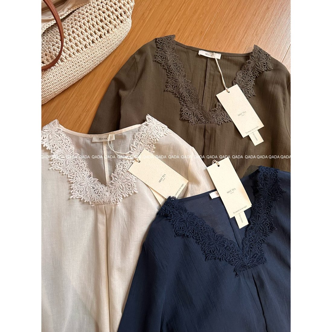 A6蕾丝花边V领衬衫女夏季长袖套头衬衣通勤百搭柔软防晒衫上衣