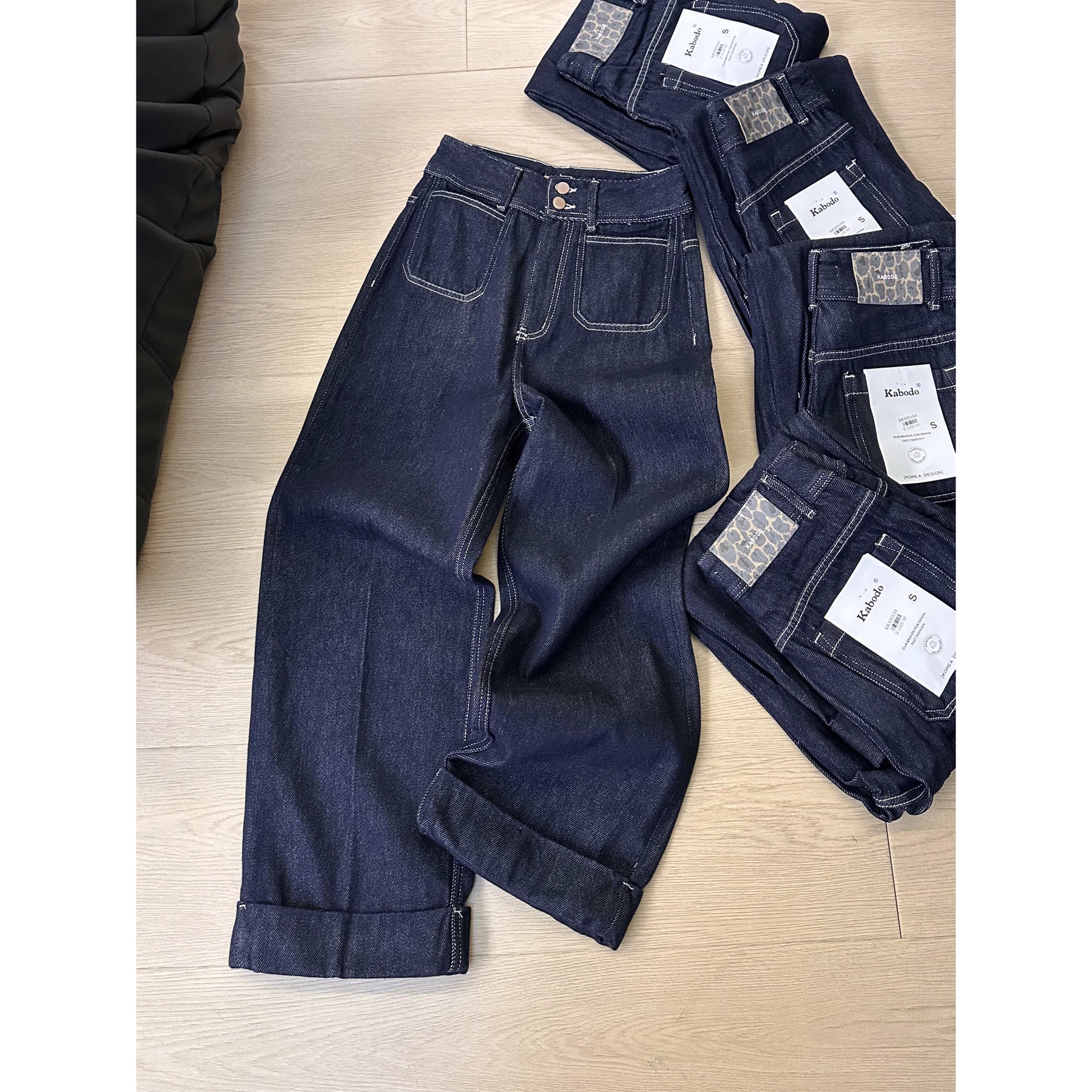 【原单】H44加绒牛仔裤女直筒冬季高腰加厚保暖抓绒阔腿九分裤