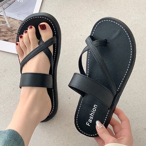 拖鞋女款夏季2026新款交叉带套趾凉拖鞋简约时尚防滑平底沙滩拖鞋 - 封面