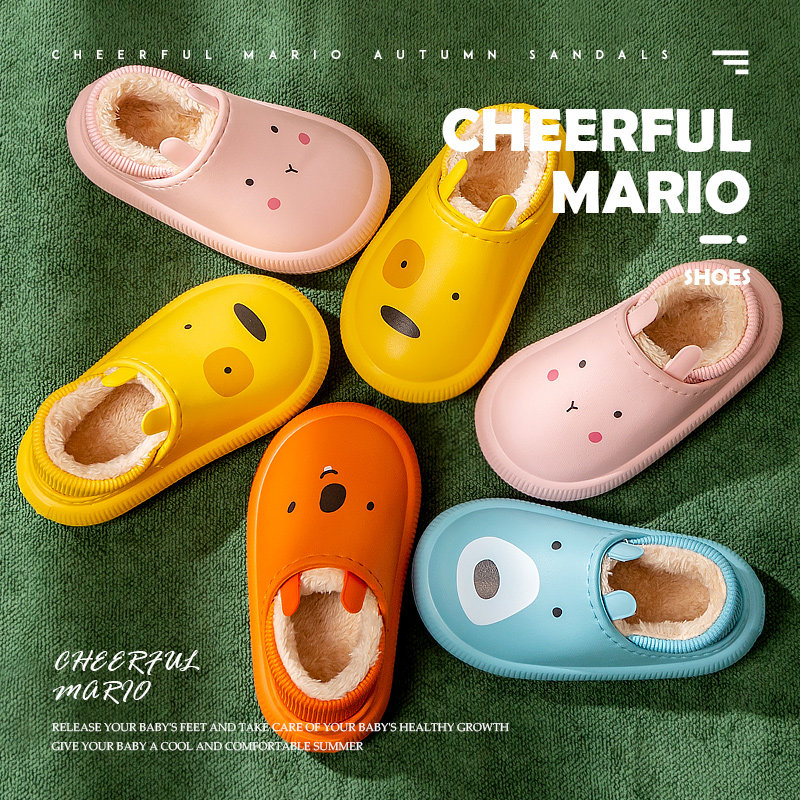 女童防滑毛棉鞋家用包跟亲子外穿儿童防水棉拖鞋冬季宝宝家居男童