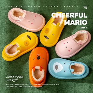 女童防滑毛棉鞋家用包跟亲子外穿儿童防水棉拖鞋冬季宝宝家居男童