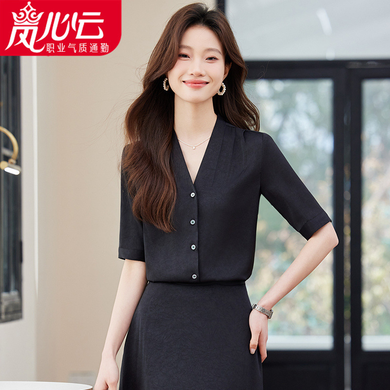 白衬衫职业套装女装2025新款夏季薄款工作服气质通勤衬衣接待3609